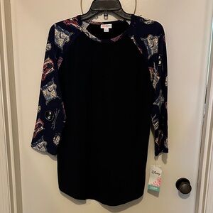 Disney Women's Black Top with Patterned Sleeves